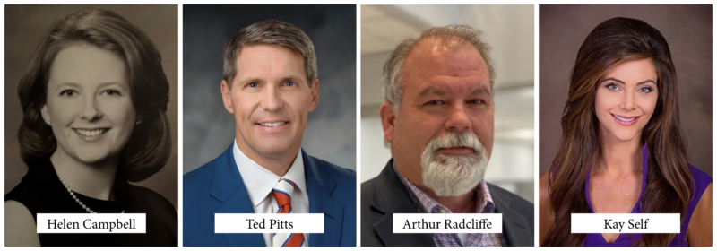 Headshots of new board members: Campbell, Pitts, Radcliffe, and Self