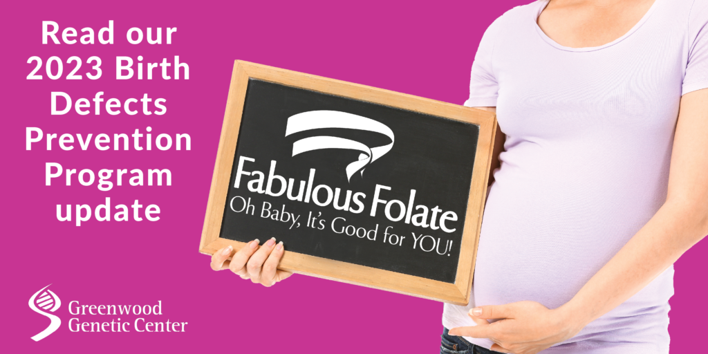 Pregnant woman holding chalkboard with Fabulous Folate logo